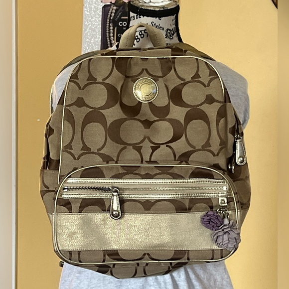 Coach Brown and Tan canvas with gold accents signature Backpack bag main image 10